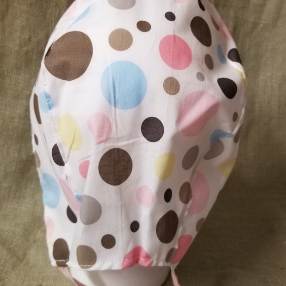 Polka Dots White, Pink & blue Surgical Scrub Cap - Picture 4 of 6